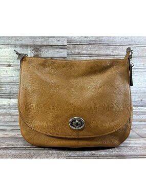 Coach Turnlock Hobo Bag 24771 Pebbled Leather Saddle Tan